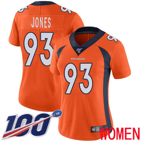 Women Denver Broncos #93 Dre Mont Jones Orange Team Color Vapor Untouchable Limited Player 100th Season Football NFL Jersey->women nfl jersey->Women Jersey